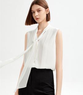 朗姿法式雪纺设计感小众气质，无袖上衣衬衣女2023年夏季白衬衫