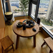 蘑菇小匠老榆木中式圆桌茶几平面桌复古禅意风化阳台家用喝茶桌子