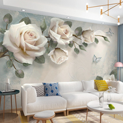 8d浮雕玫瑰花电视墙壁纸简约客厅，沙发影视墙布，3d现代轻奢卧室墙布