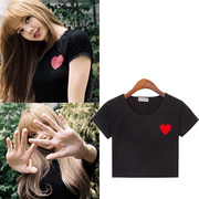 LISA街拍同款blackpink圆领女短袖T恤夏季露脐上衣服