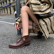 TATA LORY女鞋尖头及踝靴单靴法式复古优雅粗跟切尔西短靴后拉链