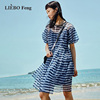 裂帛liebofeng2024年新商场，同款甜酷风条纹欧根纱，连衣裙两件套