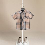 儿童格子衬衫男童夏装短袖，纯棉洋气男宝上衣，英伦风童装伯米吉品牌