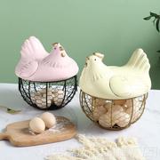 创意可爱带盖小鸡收纳筐，铁艺装饰鸡蛋收纳篮子，手提厨房便携式