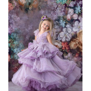 2023夏季儿童礼服公主裙女童，紫色钢琴演出服主持质走秀晚礼服