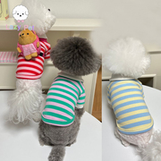 「Lazy Pet」韩国宠物猫狗舒适弹性彩色条纹翻领纽扣短袖T恤