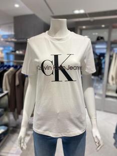 CK Jeans韩国24春J218885女时尚交叠LOGO棉透气圆领短袖T恤