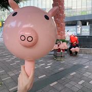 粉红色猪猪气球千斤锤小猪头棒充气抖音网红同款造型拍照七夕礼物