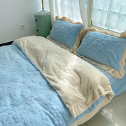 加厚珊瑚绒四件套冬季牛奶绒花边被套床上公主风法兰绒床单床笠款