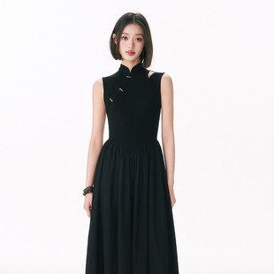 杨二大梦原创黑色，新中式镂空拼接连衣裙2023女黑色裙子女夏季