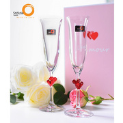 进口水晶玻璃香槟杯情侣高档高脚杯，对装结婚礼物礼盒套装