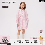 TeenieWeenie Kids小熊童装24春季女童花边小翻领格纹连衣裙