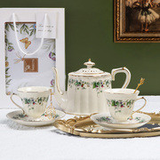 陶瓷咖啡杯碟水壶套装配勺英式精致下午茶茶具，欧式花茶杯水壶套装