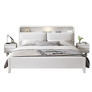 现代简约白色实木床，主卧1.8米欧式双人床，1.5米经济型橡木储物
