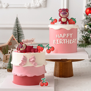 韩式儿童卡通生日蛋糕装饰可爱草莓熊摆件派对小熊蝴蝶结插件插牌
