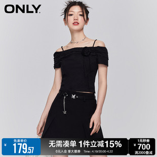 ONLY夏季时尚花朵蝴蝶一字肩短款雪纺衫女1232WS001