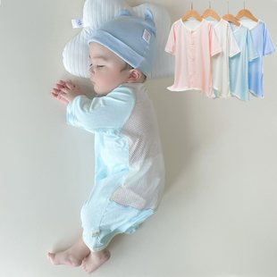夏季宝宝睡袋莫代尔连体衣婴儿，开衫睡衣长袖，空调服后背透气网衣服