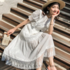 SP高定 欧美时尚女装高腰白色连衣裙 精致刺绣度假蕾丝长裙