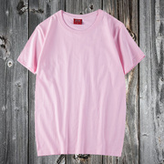 粉红浅粉色纯棉宽松圆领短袖，休闲百搭基础，纯色t恤文化衫班服定制