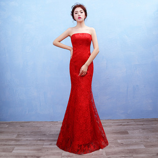 2023新娘婚纱礼服  韩式鱼尾红色蕾丝婚纱Y01