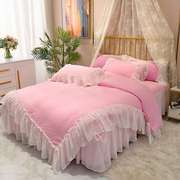 雪纺纱粉色蕾丝公主风床裙四件套仙气全水洗棉少女心床上用品