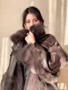 韩版秋冬仿狐狸毛皮草(毛，皮草)外套女中长款皮毛一体气质皮衣女大衣