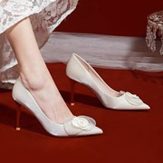 主婚纱婚鞋夏季女白色新娘鞋2023年小众高级感婚礼高跟鞋单鞋