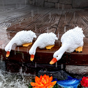 仿真动物白色喝水鸭子树脂，雕塑花园庭院池塘水池，装饰模型可爱摆件