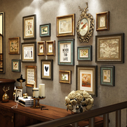 网红实木照片墙鹿装饰客厅，美式相框墙复古欧式免打孔楼梯相片墙组