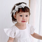 韩版饰品儿童发饰花朵白色，蕾丝飘带女童，发箍花环头饰头花