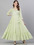 印度连衣裙纯棉女装，小众甜美减龄长款裙子，收腰绿色10087