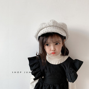 ins韩国儿童贝雷帽冬季女童，韩版英伦千鸟格，时装帽洋气宝宝八角帽