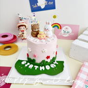 网红卡通小动物儿童生日蛋糕装饰胖胖小熊小兔子摆件卡通字母模具