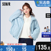 森马棉服女菱形格立领oversize小个子冬季抽绳薄款棉衣温柔系文艺