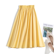 时髦夏季法式赫本风黄色半身裙女高腰显瘦a字裙松紧腰中长款伞裙