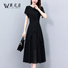 黑色雪纺连衣裙2024女夏季高端精致气质高级感显瘦中长款裙子