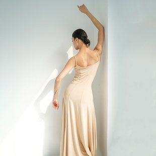 涂一NT808丨吊带舞蹈长裙现代舞裙子表演演出连体长裙纯色无袖裙