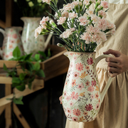复古陶瓷花瓶摆件客厅插花轻奢高级感干花创意，艺术田园风雪柳法式