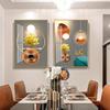 现代餐厅装饰画冰晶玻璃画三联画饭厅厨房墙壁挂，画水果酒杯有框画