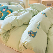 ins纯棉床上四件套全棉100儿童床品卡通被套罩床单床笠三件套夏季