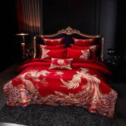 高端大气龙凤被套婚庆全棉，红色纯棉四件套结婚房，刺绣奢华床上用品