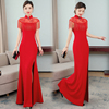 中国风连衣裙2023夏季红色，结婚喜庆婚礼，改良旗袍回门主持礼服长裙