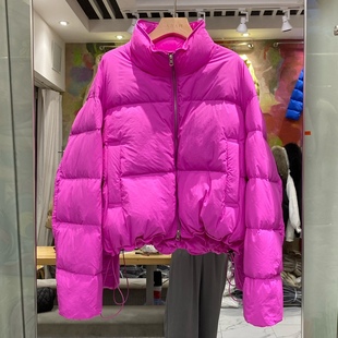 欧洲站糖果色羽绒服女短款2022冬季韩版立领加厚白鸭绒面包服