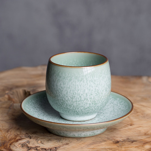龙泉青瓷手工主人杯陶瓷个人，用叶正茂雪融花，品茗杯功夫茶杯带礼盒