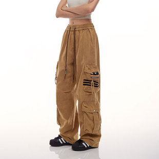 RESUMM美式工装裤hiphop嘻哈街舞裤子三条杠复古高街运动直筒长裤