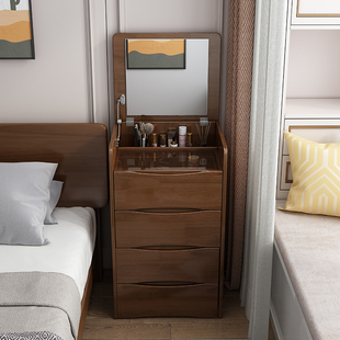北欧实木梳妆台现代简约小户型，卧室化妆桌，收纳柜一体多功能化妆柜