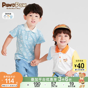 pawinpaw卡通小熊童装，夏季男童polo领短袖拼接撞色t恤