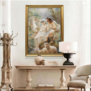 竖幅欧式人物装饰画有框画墙壁挂，画油画布情侣油画定制高清喷绘画