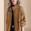 欧美名媛高级感风衣秋季2023女装黄色条纹立领工装风夹克外套