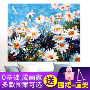 diy数字油画填色填充成人减压油彩画画手工绘水彩花卉客厅装饰画